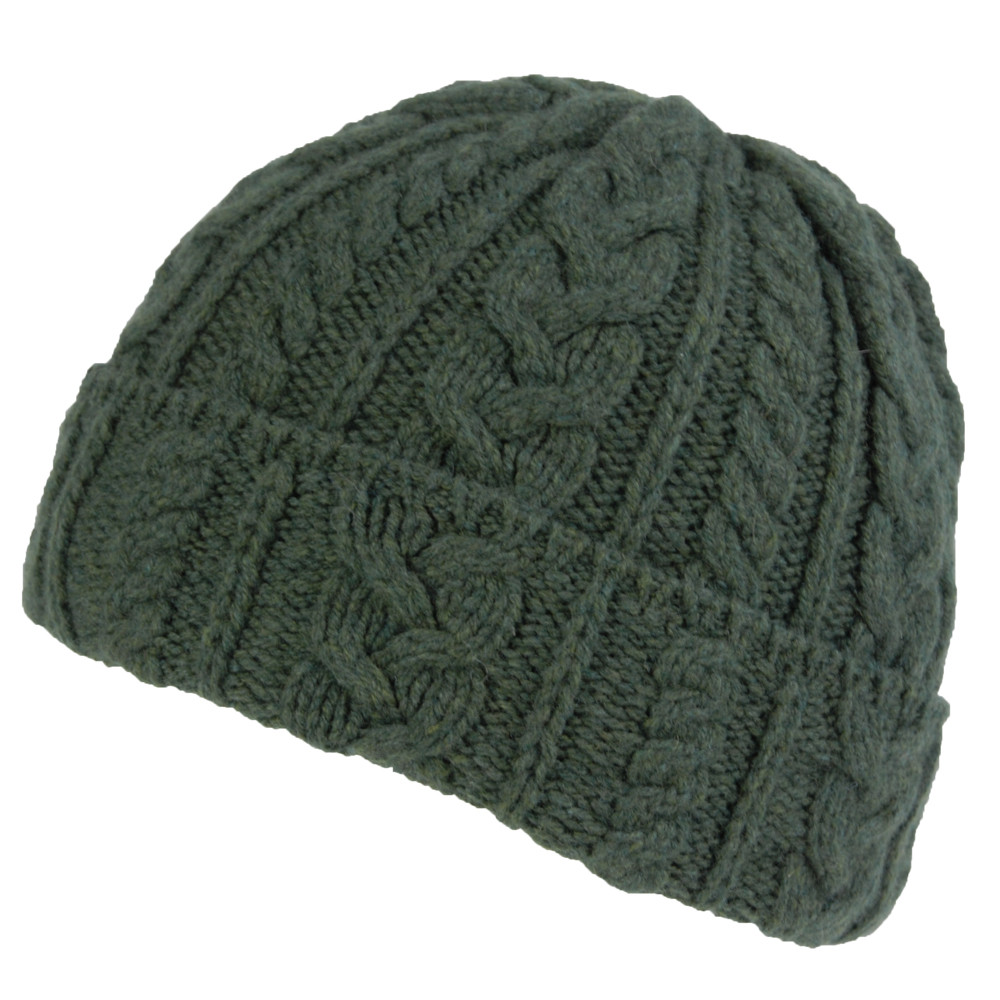 lambswool beanie hat -Moss green